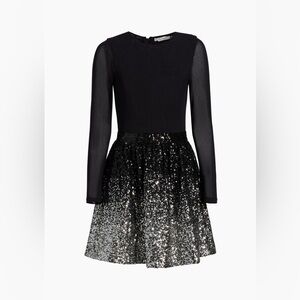 Alice + Olivia Linen-Blend Sequinned-Skirt Minidress size 0 black/silver EUC